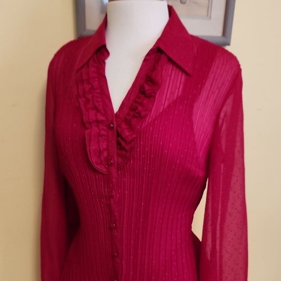 Pretty Career Chiffon Blouse and Cami Set in Cranberry Red - Picture 2 of 10